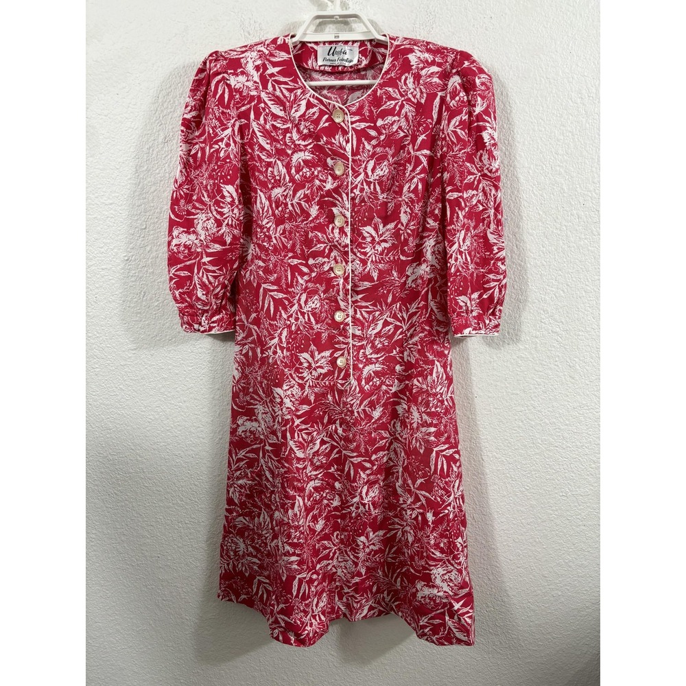Vintage Umba Parnes Feinstein‎ Dress Womens Medium Fuchsia Floral Button 80s